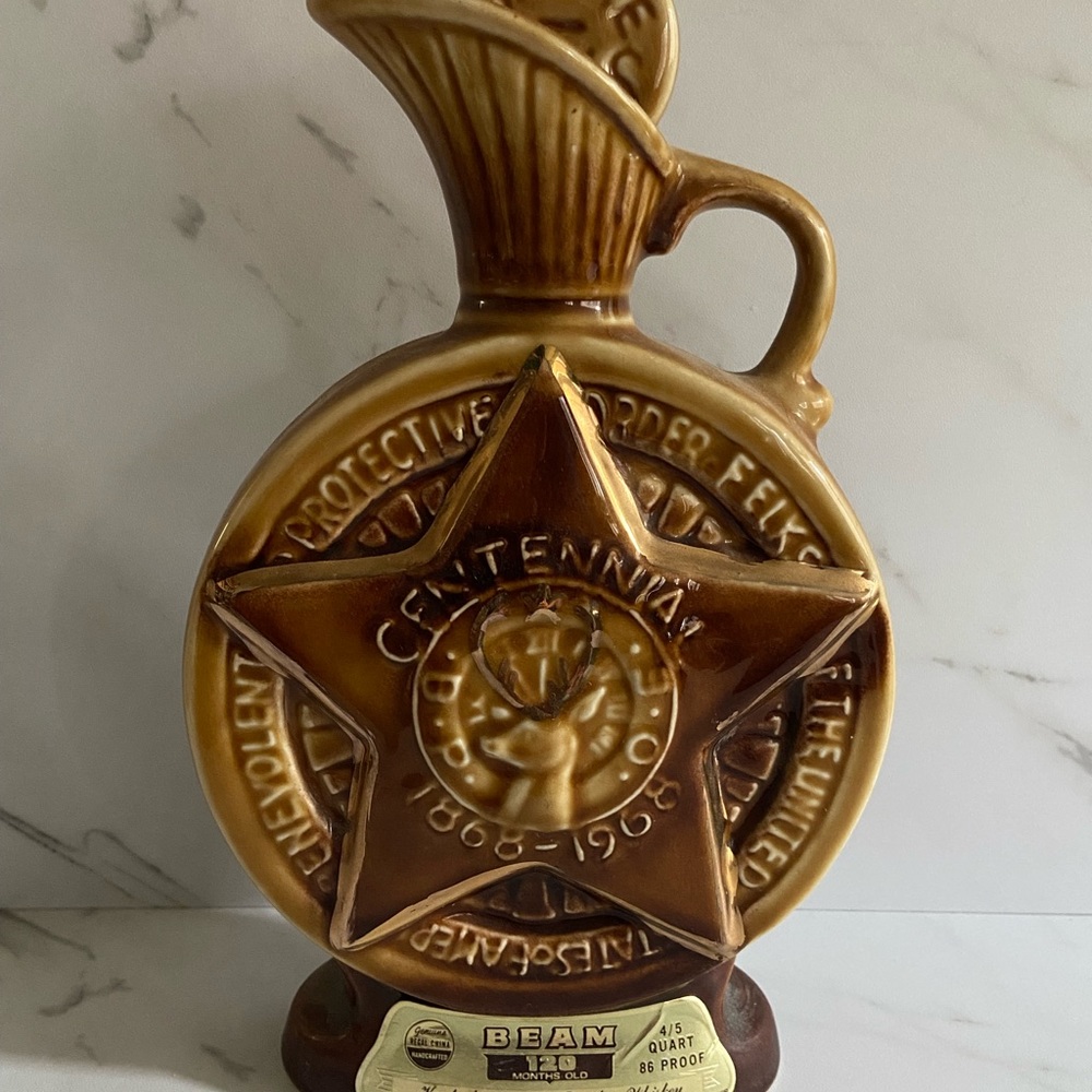 Vintage 1968 Jim Beam Decanter Centennial 1868-1968 Elks Club B.P.O.E Rare Empty